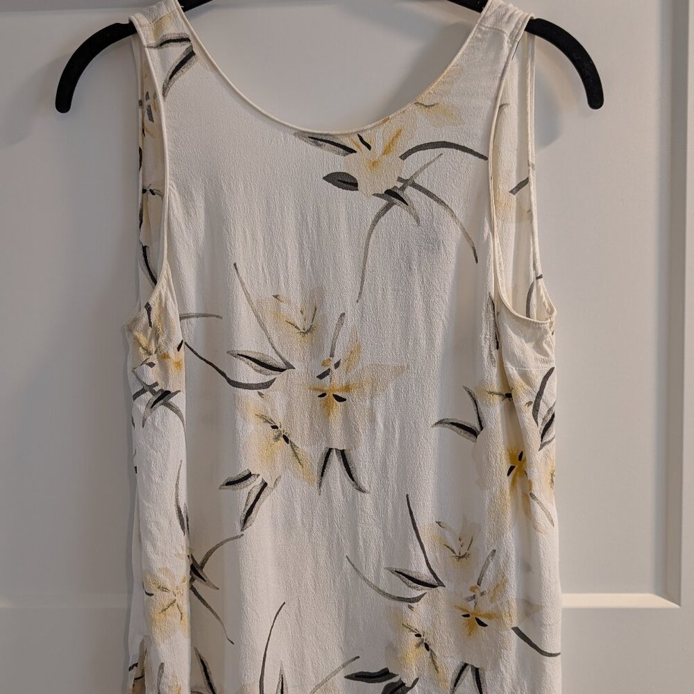 Dynamite White Floral Tank Top Blouse with Open Tie Back